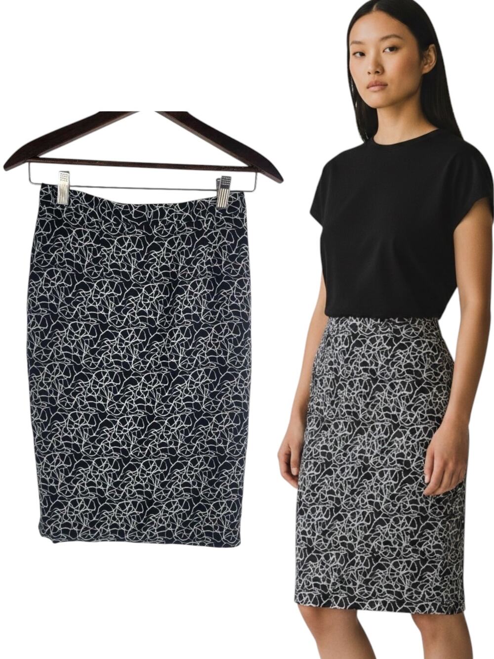 ALC Straight Pencil Skirt Mini Black And White Back Zip Lined Size 0